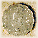 the famous 1 Dollar Cook Islands coin with Tangaroa on