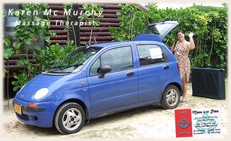 Karen with her car at Sokala Villas / January 2006