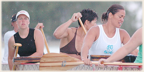 exhausted paddlers just after doing the 250 meter sprints on Muri Lagoon