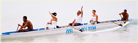 The Foss sisters and their father arrived by canoe at the wedding beach